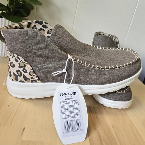 Hey Dude Women’s Britt L Leopard High-Top Shoes Brown Linen Size 11 New, No Box - Picture 3 of 6